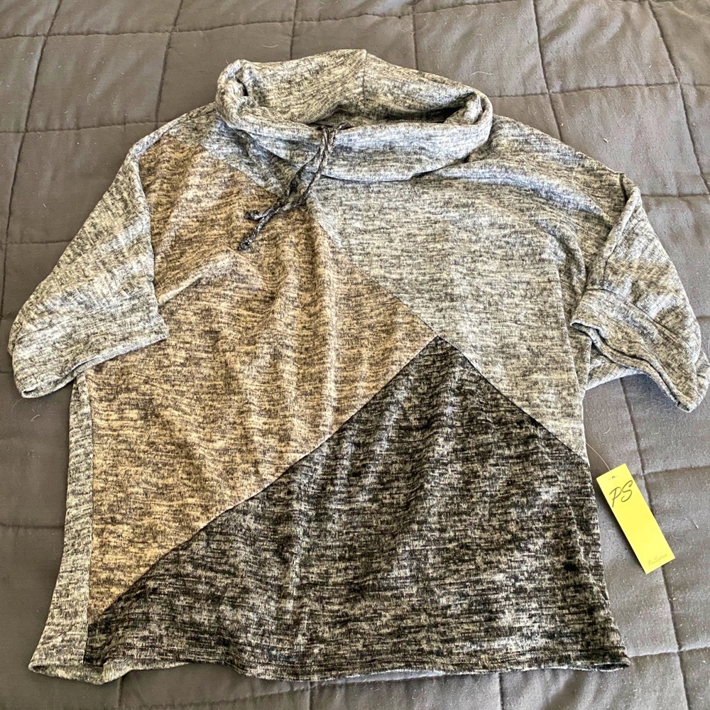 Cowl neck, color blocked sweater